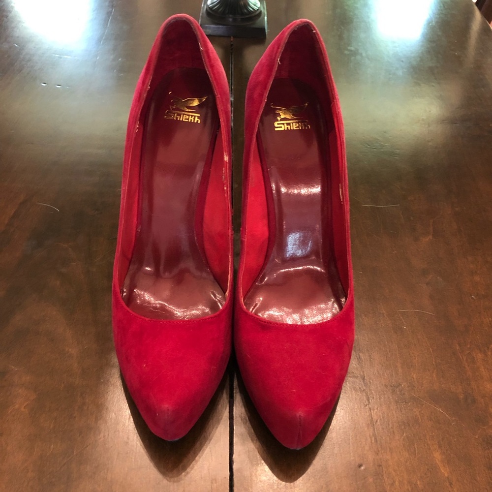 ❤️ RED Shiekh Laura Felt 5" Stiletto Heel Size 10M - Picture 2 of 7